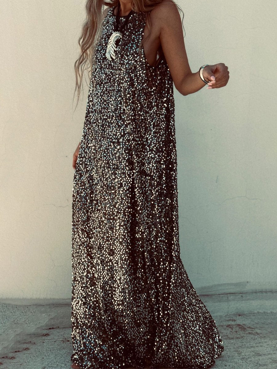 Sequined Sleeveless Backless Maxi Dress