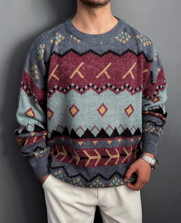 TWO-TONE TRICOT PATTERN SWEATER