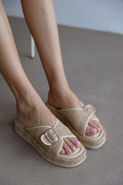 Wicker Buckle Detailed Wicker Women's Slippers