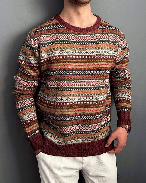 TWO-TONE TRICOT PATTERN SWEATER