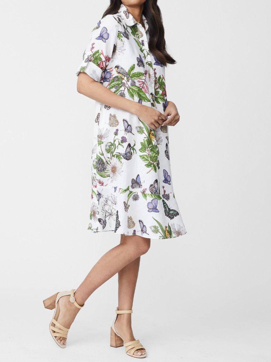 Butterfly Print Elegant Midi Shirt Dress