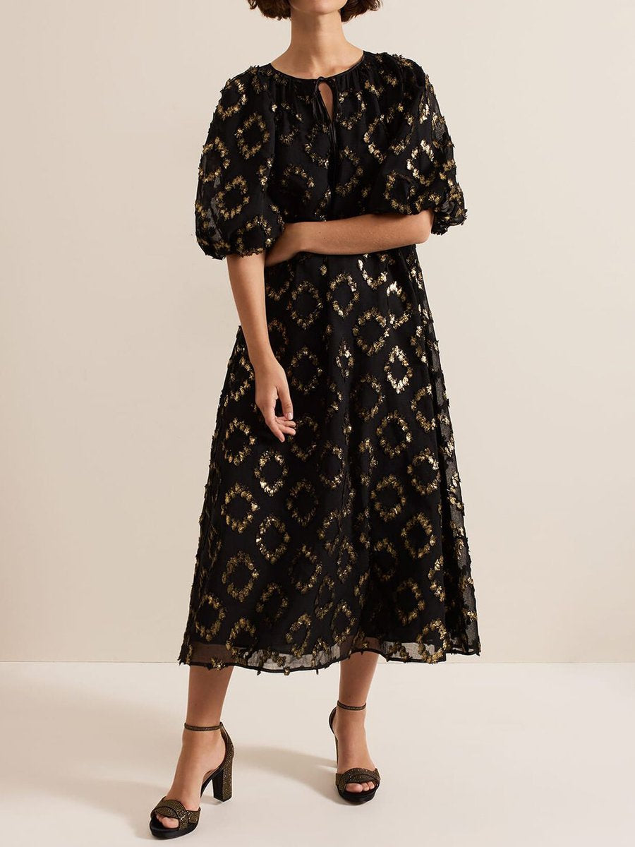 Hot Stamping Textured Midi Dress