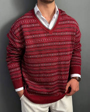 TWO-TONE TRICOT PATTERN SWEATER