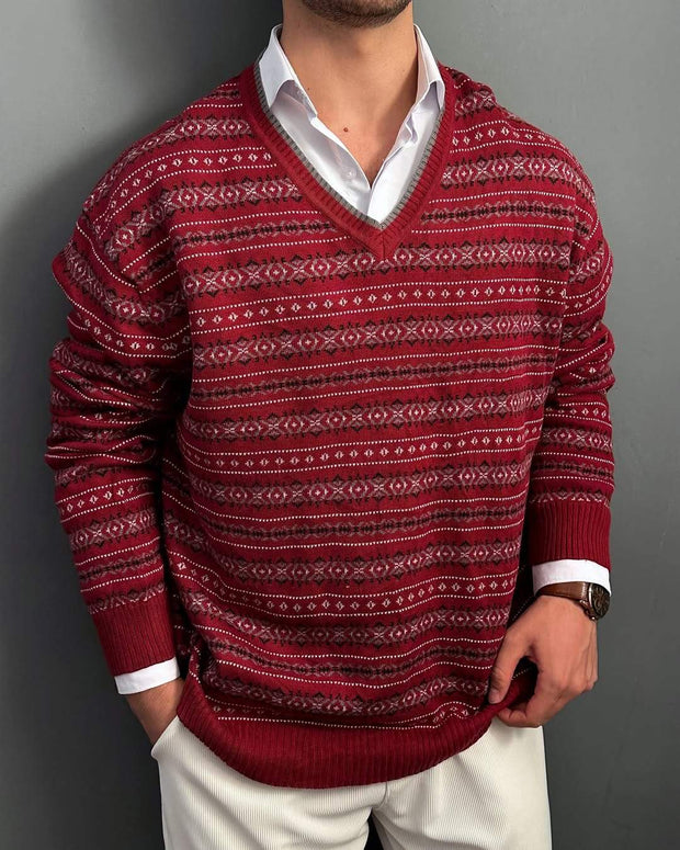 TWO-TONE TRICOT PATTERN SWEATER