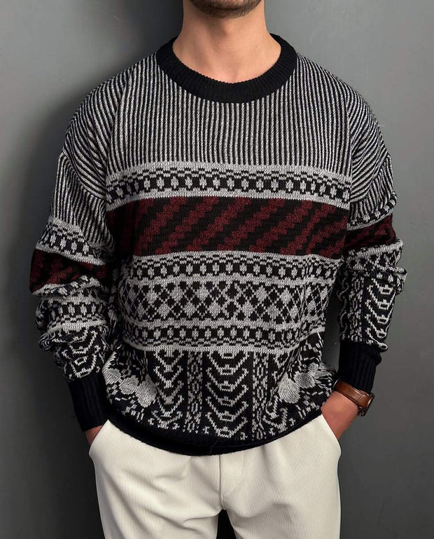 TWO-TONE TRICOT PATTERN SWEATER