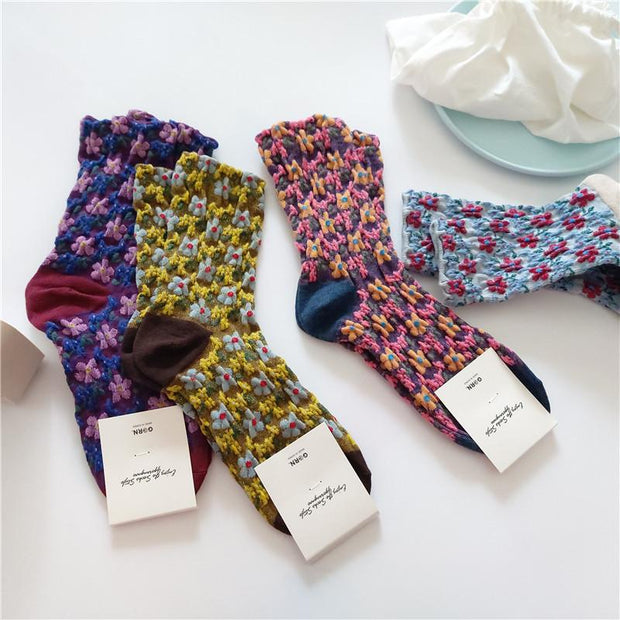 Five-color floral knit socks