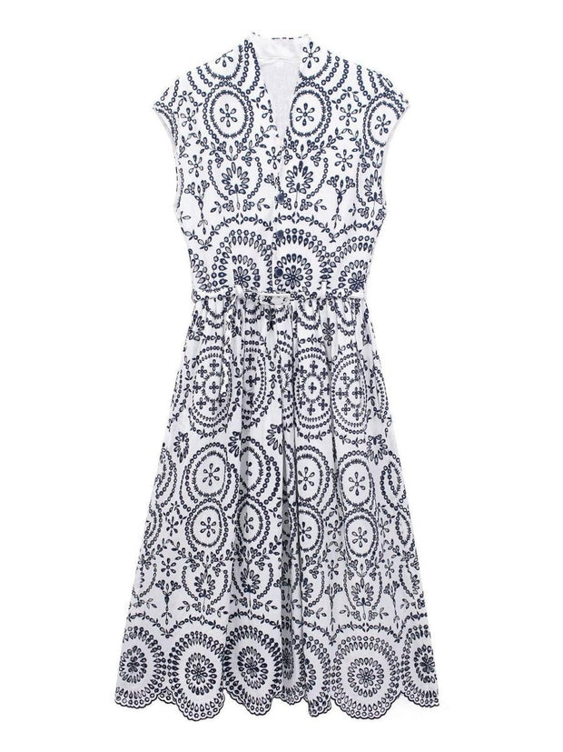 Embroidered Sleeveless V Neck Dress