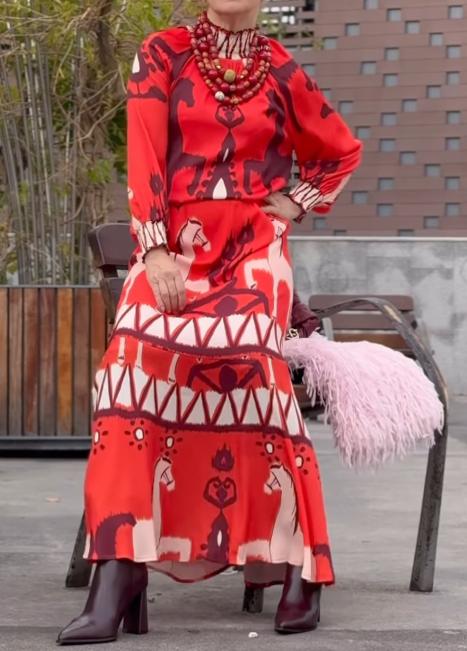 Red Classy Printed Maxi Dress