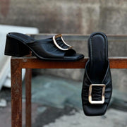 Square toe SS24 fashion metal mid-heel women's sandals