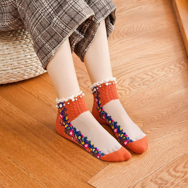 Summer Vintage Crystal Pearl Socks