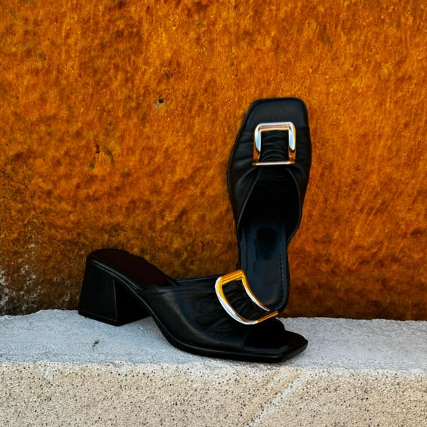 Square toe SS24 fashion metal mid-heel women's sandals