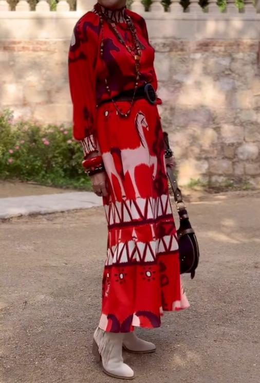 Red Classy Printed Maxi Dress