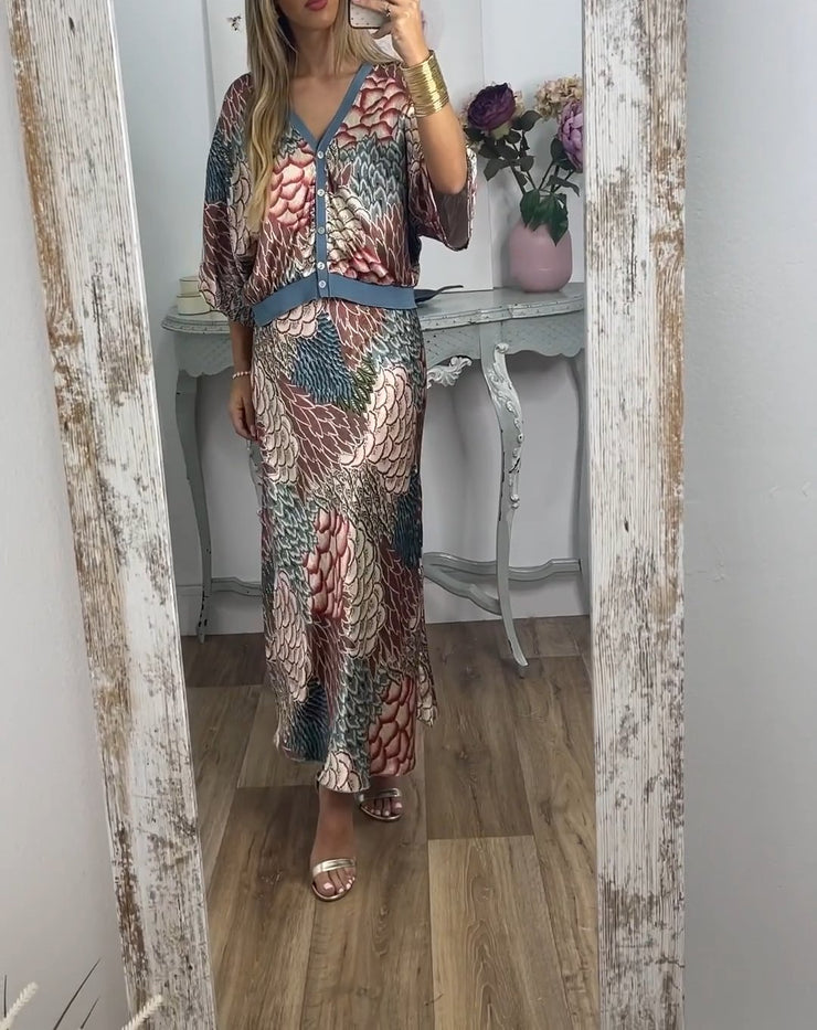 2024 Original Printed Satin Holiday Dress