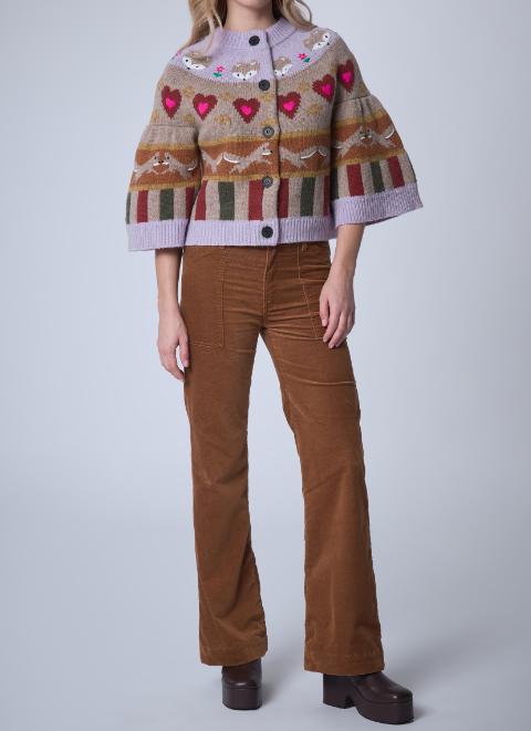 Cute Fox Patterned Knit Cardigan