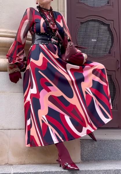 Burgundy Printed Maxi Dress