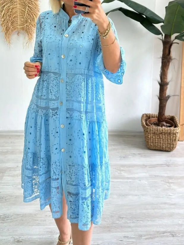 2024 Lace-up Button Loose Dress