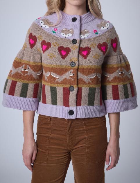 Cute Fox Patterned Knit Cardigan