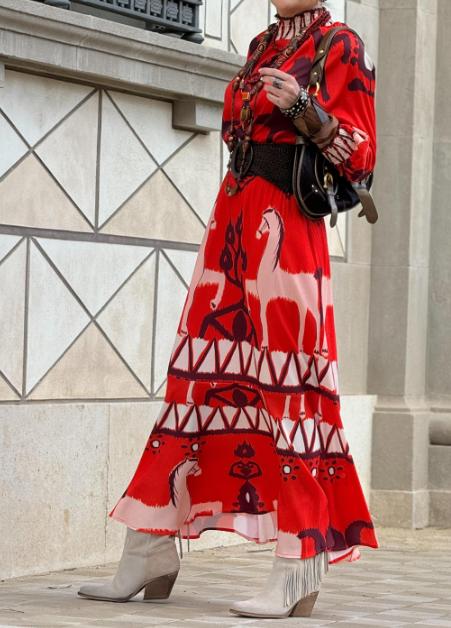 Red Classy Printed Maxi Dress