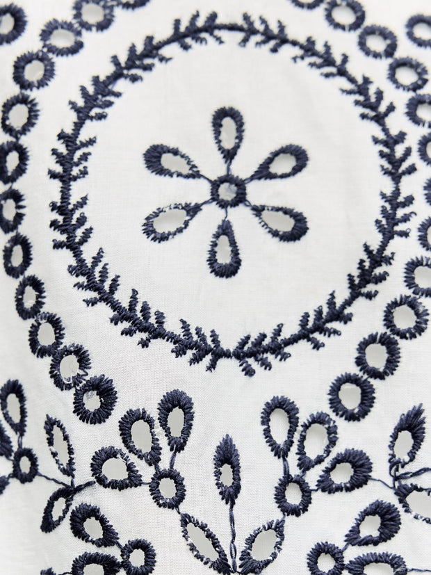 Embroidered Sleeveless V Neck Dress
